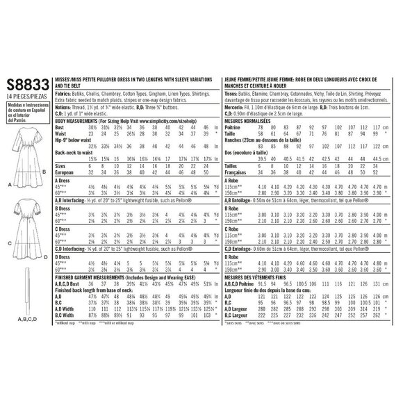 Simplicity Sewing Pattern 8833 Dress Pullover Tie Belt Misses Size 6-14 - Picture 2 of 4